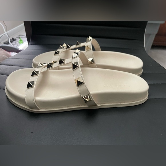 Billini slides, comfy rubbery faux leather, cream with silver studs - Picture 2 of 2